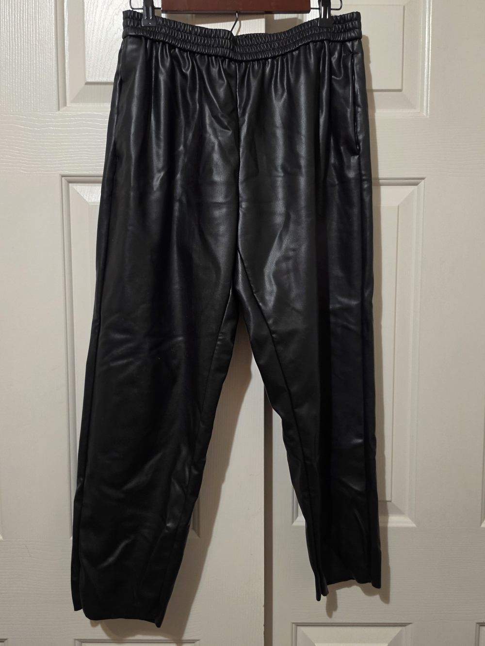 All Saints Jen Black Faux Leather Joggers Sz 10 Edgy FLAW DESCRIPTION